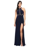 Faviana Lace-up Illusion On Jersey 7909 (navy) Women's Dress