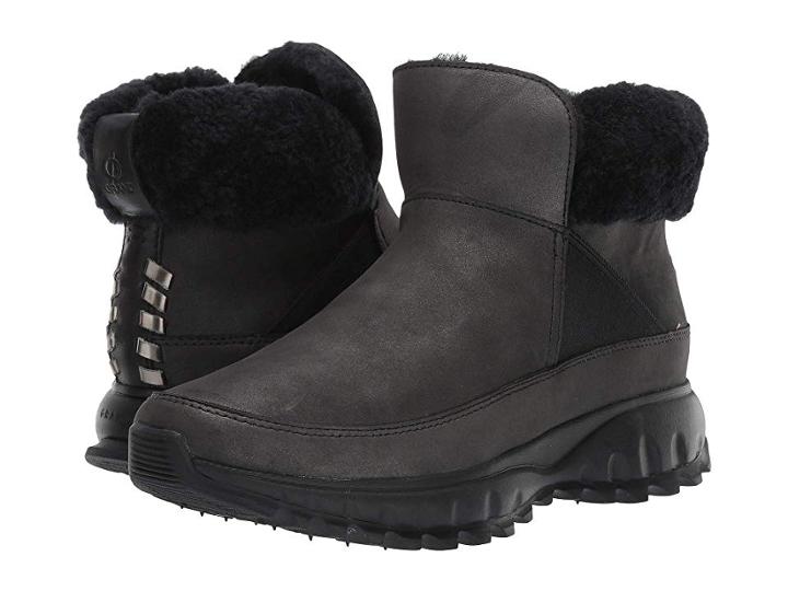Cole Haan Zerogrand Explore All-terrain Bootie Waterproof (black Shimmer Leather Waterproof/black Shearling/black) Women's Shoes