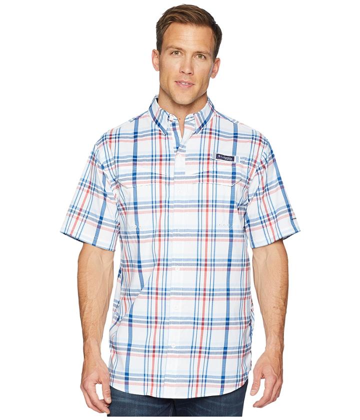 Columbia Super Low Dragtm Short Sleeve Shirt (collegiate Navy Open Plaid) Men's Short Sleeve Button Up