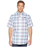 Columbia Super Low Dragtm Short Sleeve Shirt (collegiate Navy Open Plaid) Men's Short Sleeve Button Up