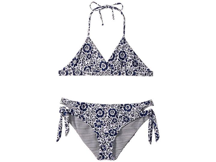 Splendid Littles Check Please Reversible Bralette And Cut Out Side Pants (big Kids) (navy) Girl's Swimwear Sets