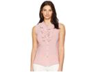 Tahari By Asl Stand Collar Sleeveless Double Ruffle Knit Top (antique Pink) Women's Sleeveless