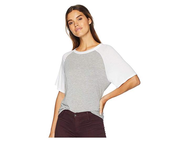 Michael Stars Short Sleeve Crew Neck Color Block Tee (heather Grey/white) Women's T Shirt