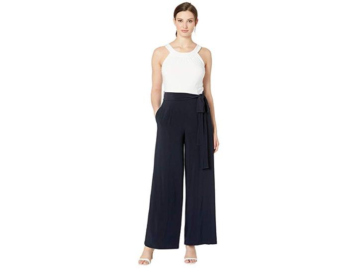 Tommy Hilfiger Jersey Jumpsuit (ivory/sky Captain) Women's Jumpsuit & Rompers One Piece