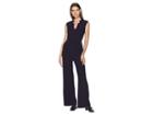 Tahari By Asl Sleeveless Pinstripe Crepe Jumpsuit With Star Neckline (navy/ivory) Women's Jumpsuit & Rompers One Piece