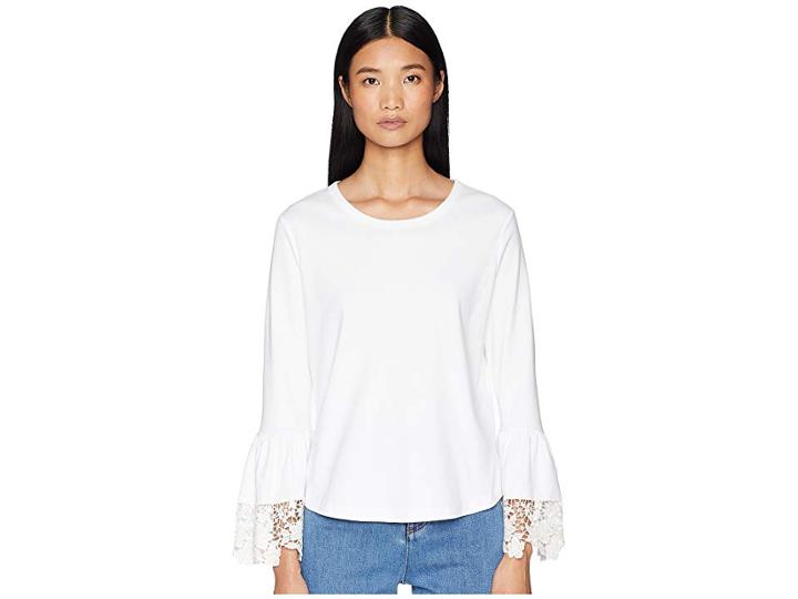 See By Chloe Lace Trim Tee (white Powder) Women's T Shirt