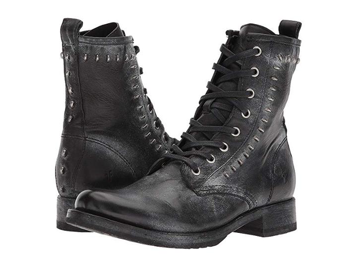 Frye Veronica Rebel Combat (black Waxed Full Grain) Women's Lace-up Boots