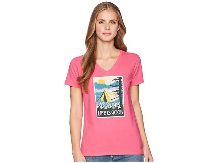 Life Is Good Wildflower Camp Crusher Vee (fiesta Pink) Women's T Shirt