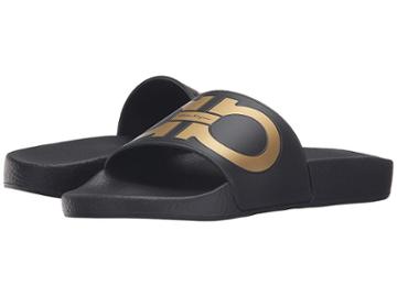 Salvatore Ferragamo Pvc Pool Slide (nero/oro) Women's Slide Shoes