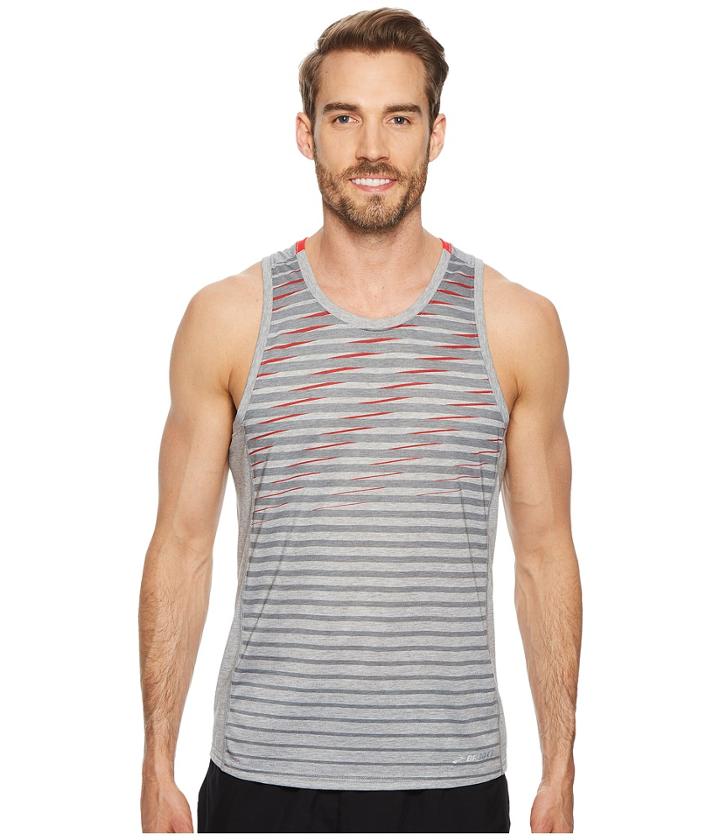 Brooks Distance Tank Top (heather Sterling/blaze/blaze Current) Men's Sleeveless