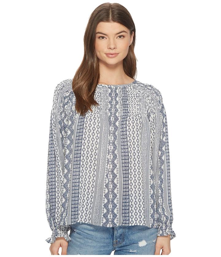 Jack By Bb Dakota Darya Filigree Stripe Printed Smocked Top (off-white) Women's Clothing