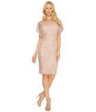 Adrianna Papell Flutter Sleeve Beaded Cocktail Dress With Pearl Edge Detail (rose Gold) Women's Dress