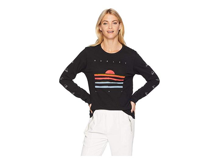 Hurley Long Sleeve Curved Tall Perfect (black) Women's T Shirt