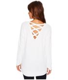 Tribal Long Sleeve Combed Cotton Sweater W/ Lace-up Back Detail (cream) Women's Sweater