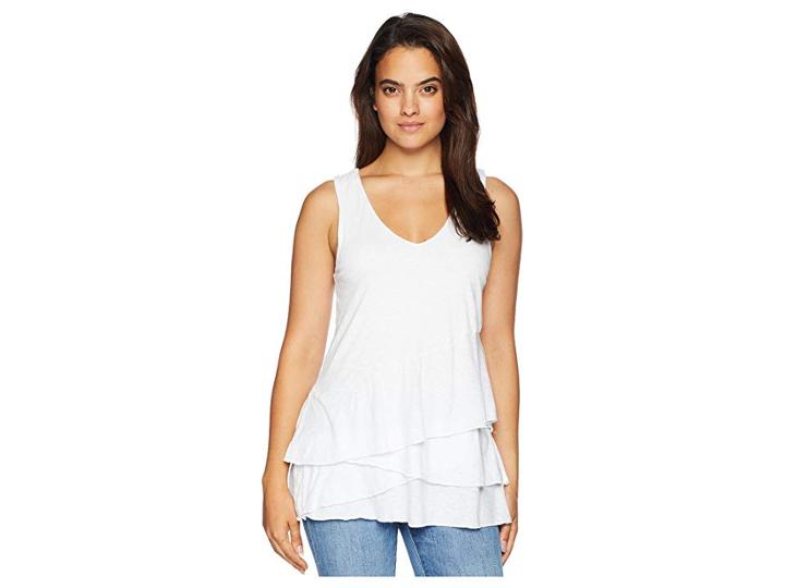 Mod-o-doc Featherweight Slub Jersey Tiered Ruffle Tank Top (white) Women's Sleeveless