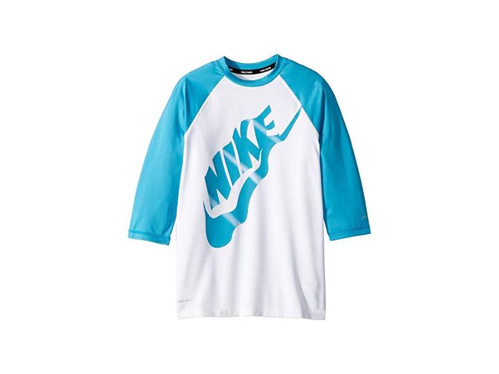 Nike Kids Logo Half Sleeve Hydroguard (big Kids) (light Blue Fury) Girl's Swimwear