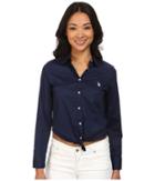 U.s. Polo Assn. Solid Single Pocket Long Sleeve Shirt (tribal Navy) Women's Long Sleeve Button Up