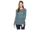 Michael Michael Kors Paisley Woodblock Double Hem Top (true Navy/jewel Green) Women's Clothing