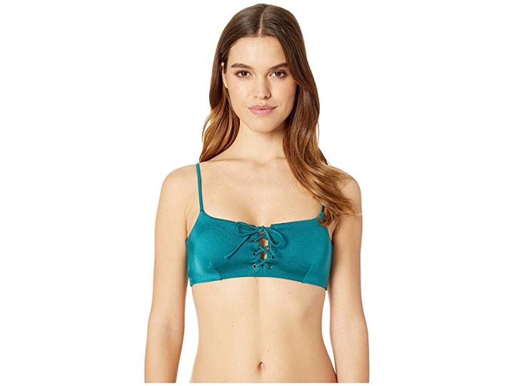 Rvca Solid Shimmer Lace-up Bikini Top (spruce) Women's Swimwear