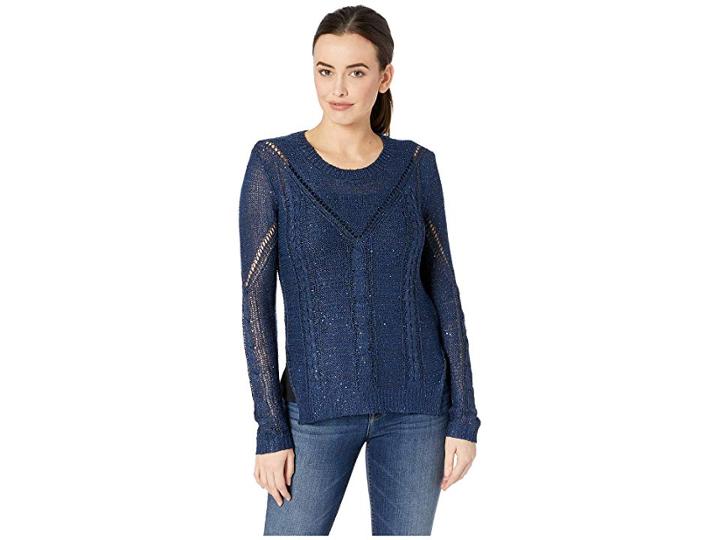 Rock And Roll Cowgirl Long Sleeve Sweater 46-8326 (navy) Women's Sweater