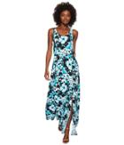 Michael Michael Kors Spring Floral Maxi Tank Top Dress (tile Blue/black Multi) Women's Sleeveless