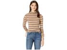 J.o.a. Ruched Sleeve Metallic Stripe Top (taupe Stripe) Women's Long Sleeve Pullover