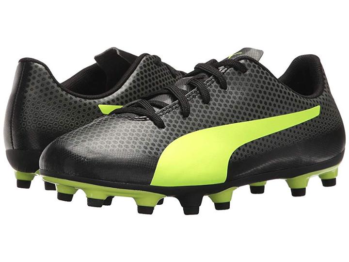 Puma Kids Spirit Fg Soccer (little Kid/big Kid) (puma Black/fizzy Yellow/castor Grey) Kids Shoes