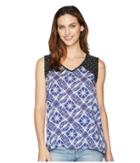 Tribal Printed Sleeveless Blouse With Trim (blue Wave) Women's Blouse