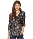 Bishop + Young Pleated Velvet Button Up (print) Women's Clothing