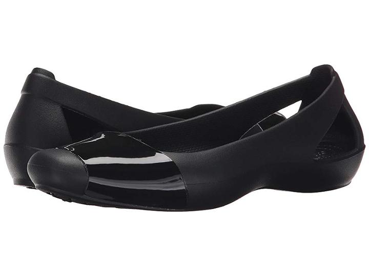 Crocs Sienna Shiny Flat (black/black) Women's Flat Shoes