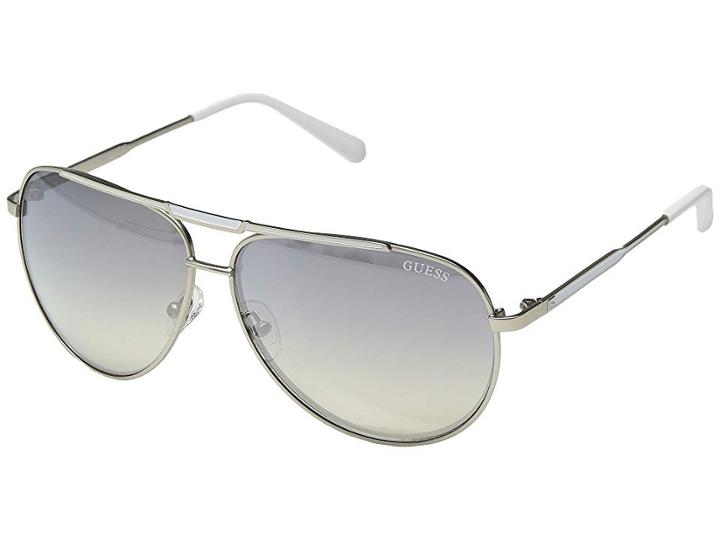 Guess Gf5034 (satin Silver With White/smoke Gradient With Light Flash Lens) Fashion Sunglasses