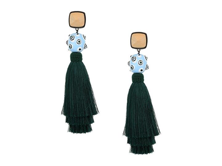 Tory Burch Silk Tassel Earrings (vineyard Green Multi) Earring