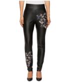 Catherine Catherine Malandrino Full Length Fitted Faux Leather Embroidered Pants (black Beauty) Women's Casual Pants