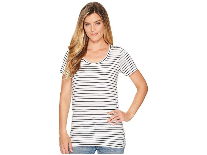 Pendleton Short Sleeve Pima Stripe Tee (marshmallow/parisian Nights Stripe) Women's Clothing