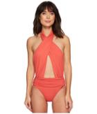 Vince Camuto Riviera Solids Wrap Halter Neck One-piece Swimsuit (papaya) Women's Swimsuits One Piece