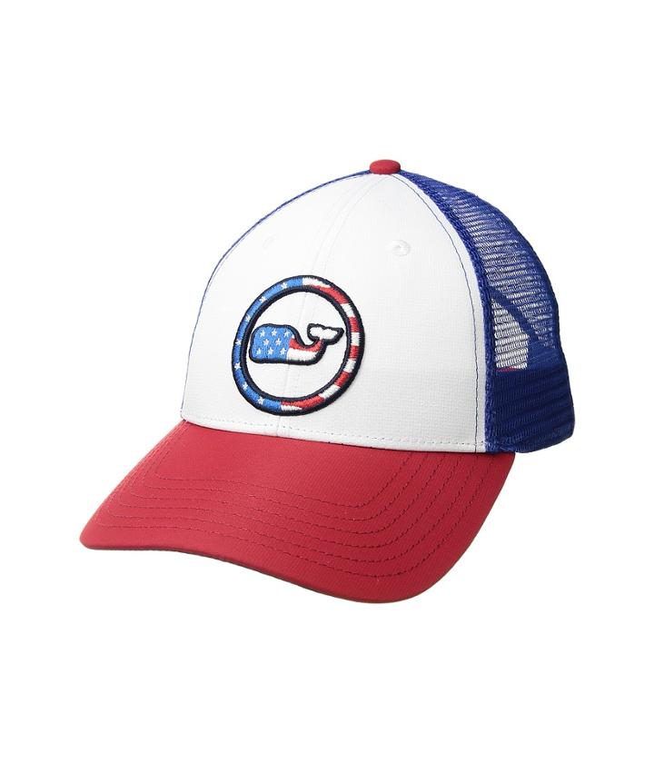 Vineyard Vines Low Profile Performance Patriotic Trucker Hat (white Cap) Caps