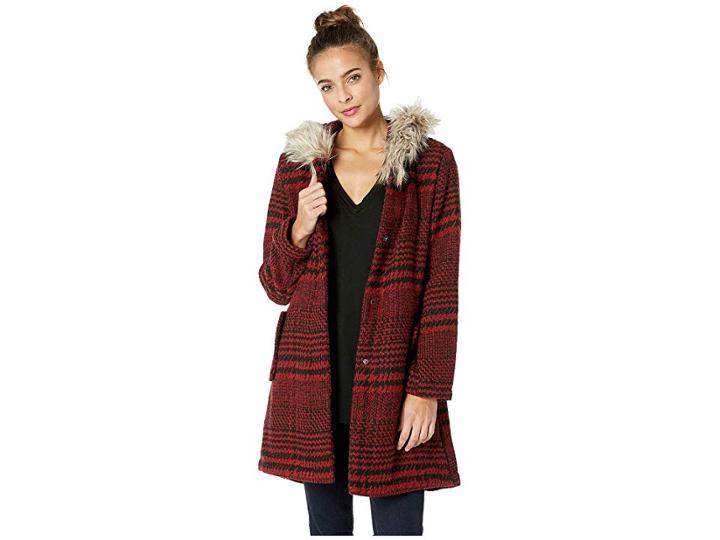 Bb Dakota Play It Cool Houndstooth Coat (cherry Red) Women's Coat