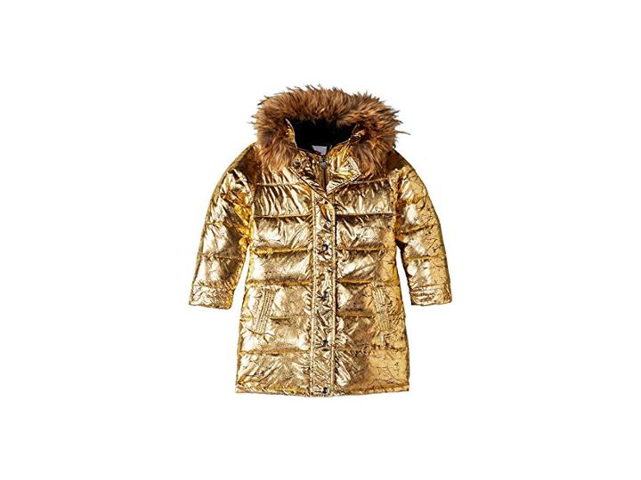 Appaman Kids Metallic Long Down Coat With Faux Fur Hood (toddler/little Kids/big Kids) (antique Gold) Girl's Coat