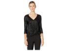 Three Dots Pleated Lurex Twist Top W/ Lace Trim (black) Women's Clothing
