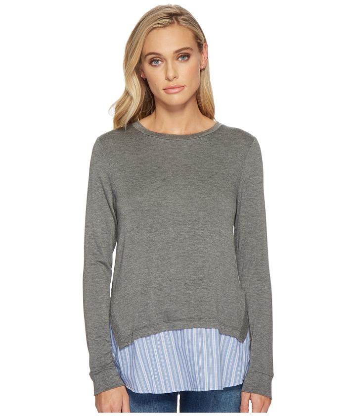 Kensie Lightweight French Terry Twofer Top Ks4k3636 (heather Ash Combo) Women's Clothing