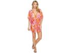 Lauren Ralph Lauren Lush Tropical Kimono Tunic Cover-up (orange Multi) Women's Swimwear