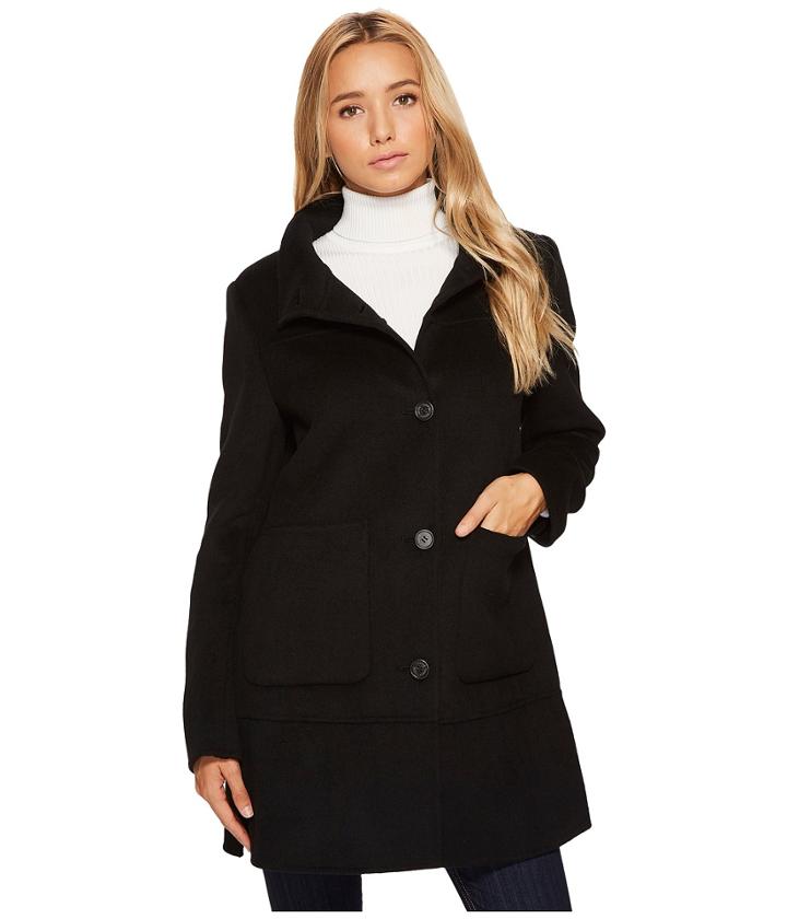 Lauren Ralph Lauren Patch Pocket Stand Collar Double Face (black) Women's Coat