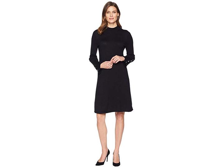 Nine West Rib Flare Sleeve Dress (black) Women's Dress