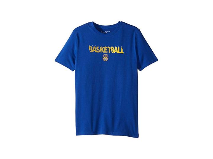 Under Armour Kids Basketball Wordmark Short Sleeve Tee (big Kids) (royal/green Typhoon/taxi) Boy's T Shirt