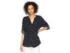 Calvin Klein Printed Roll Sleeve (black/white Print) Women's Blouse