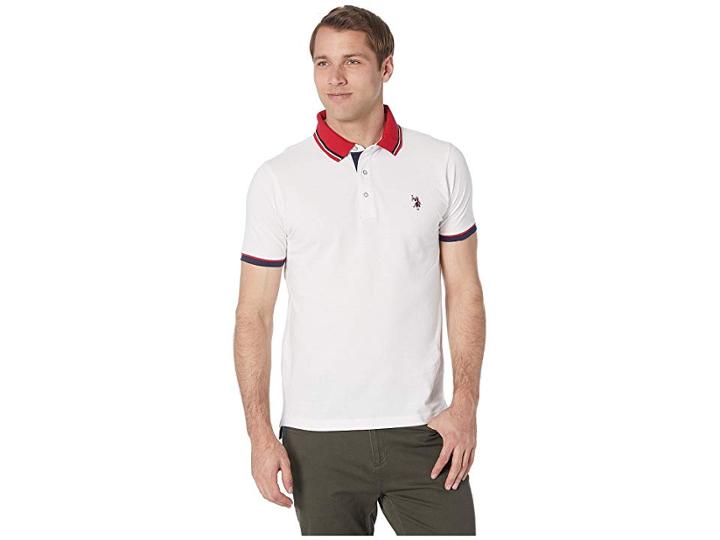 U.s. Polo Assn. Slim Fit Contrast Pique Polo (white) Men's Clothing