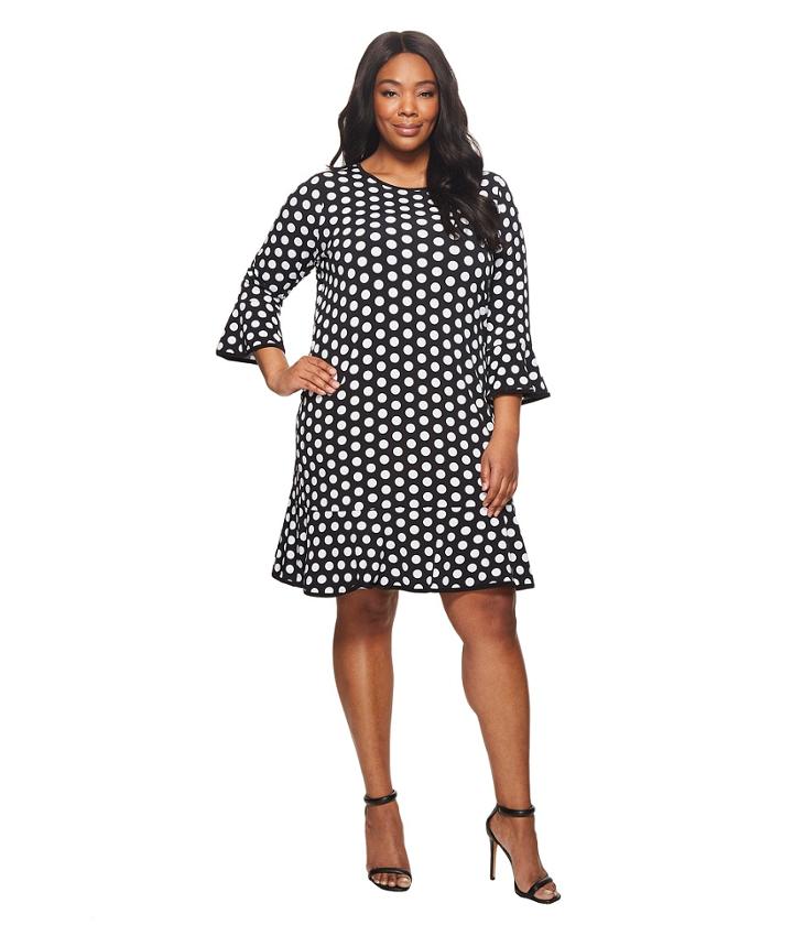 Michael Michael Kors Plus Size Simple Dot Flounce Dress (black/white) Women's Dress