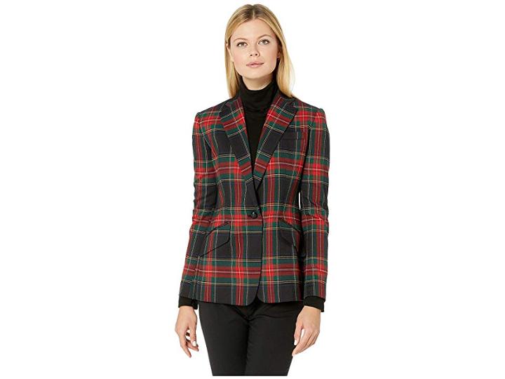 Lauren Ralph Lauren Tartan Twill Blazer (black/red Multi) Women's Jacket
