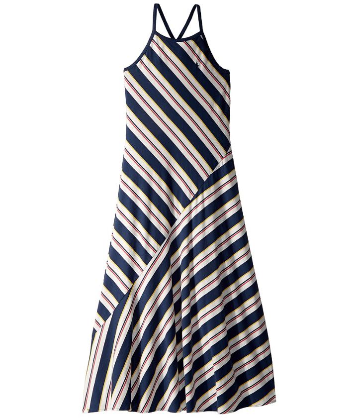 Polo Ralph Lauren Kids Striped Cotton Jersey Maxi (little Kids/big Kids) (navy/cream Multi) Girl's Dress