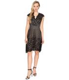 Maggy London Grid Flower Border Lace Fit And Flare Dress (black) Women's Dress